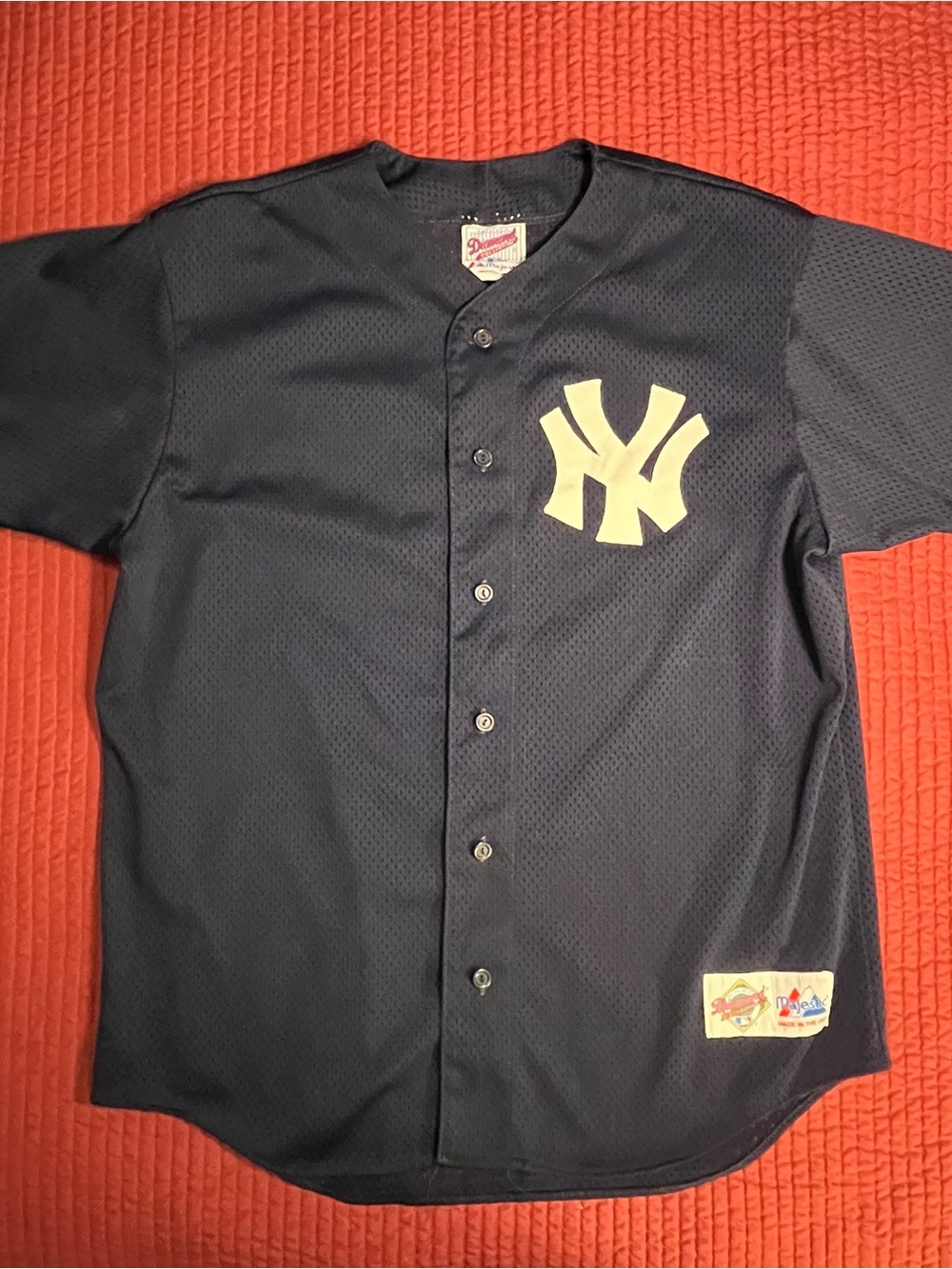 Vintage New York Yankees Majestic Diamond Collection Mesh BP Jersey L  Blue USA